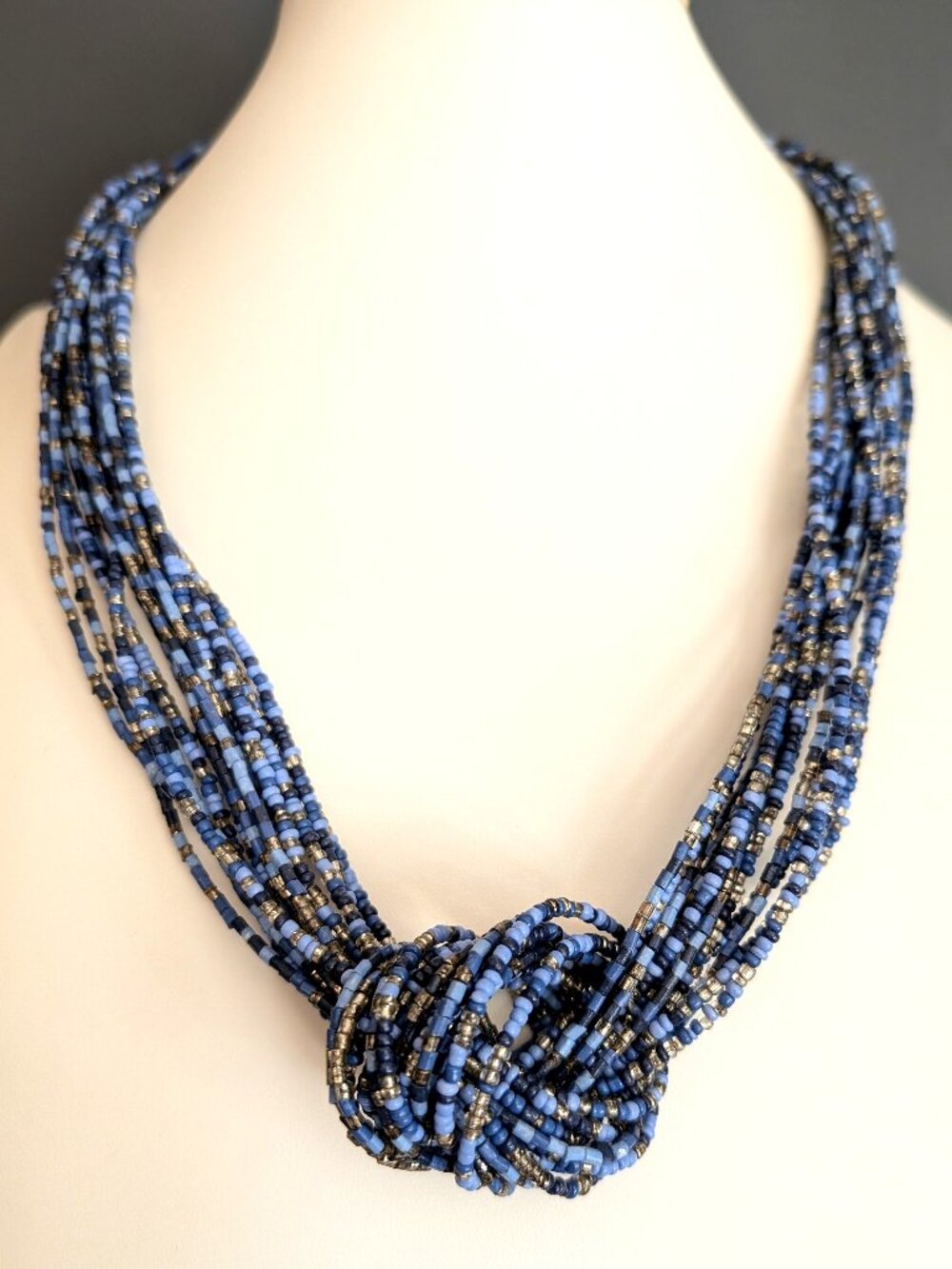 Seed and bugle bead multi strand knotted necklace